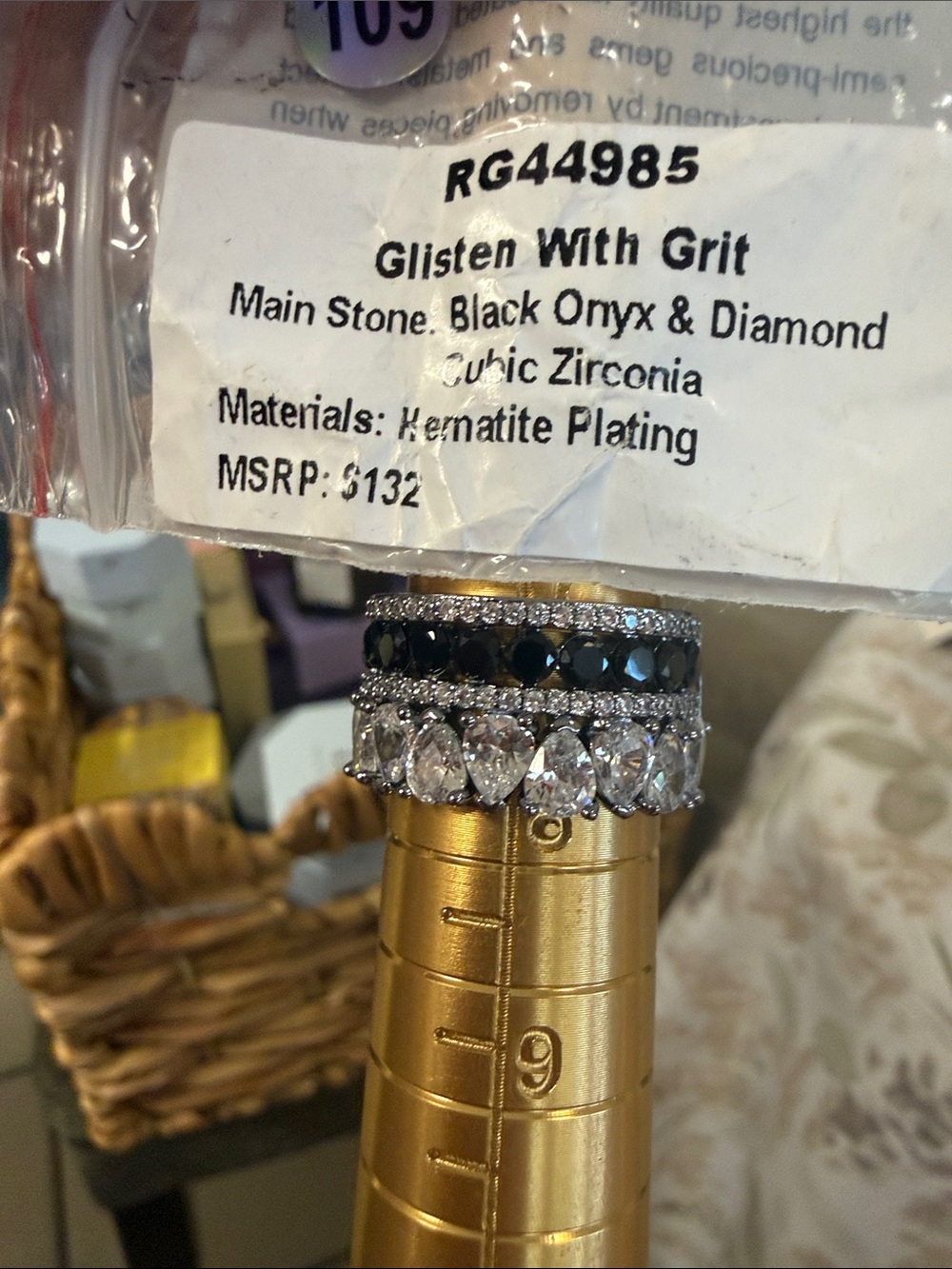 Glisten With Grit Black & Clear Stacked Decorative Ring Accent